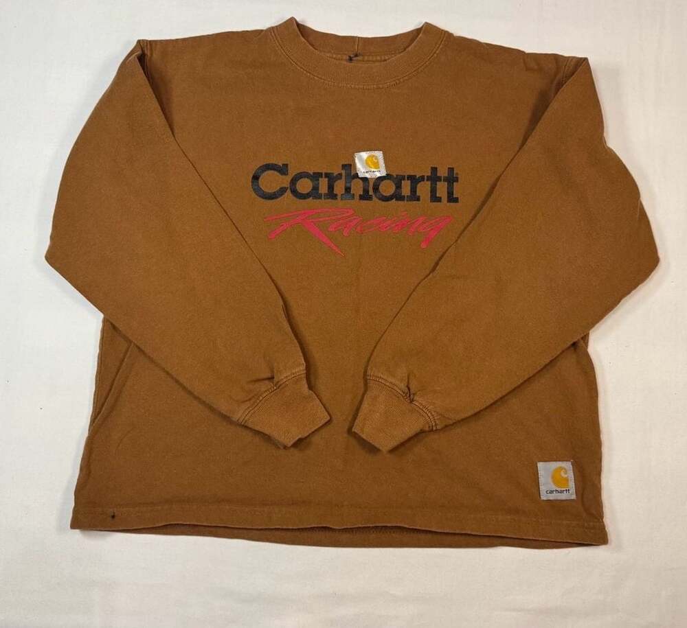 Kids Carhartt Racing Long Sleeve T-Shirt Size M Brown Vintage